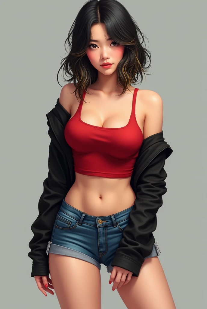 Fille en jean serrer jambes écartées sexy avec de belles formes de face cheveux noirs coupe carré avec des lunettes grosse poitrine sexy hentai 