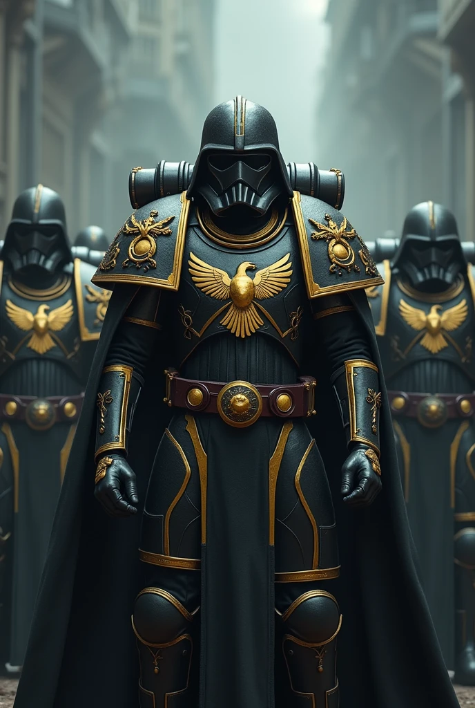warhammer 40k star Wars wallpapers, in the style of canon eos 5d mark iv, gothic gradeur, close up intensity, grey and gold, elaborate costumes,golden Eagle insignia, shot on 70mm --ar 16:9 --q 2 --s 1000