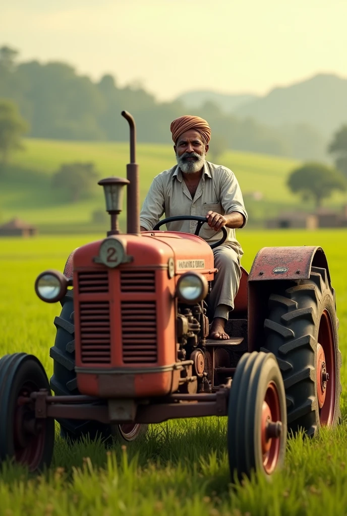 India man ride tractor