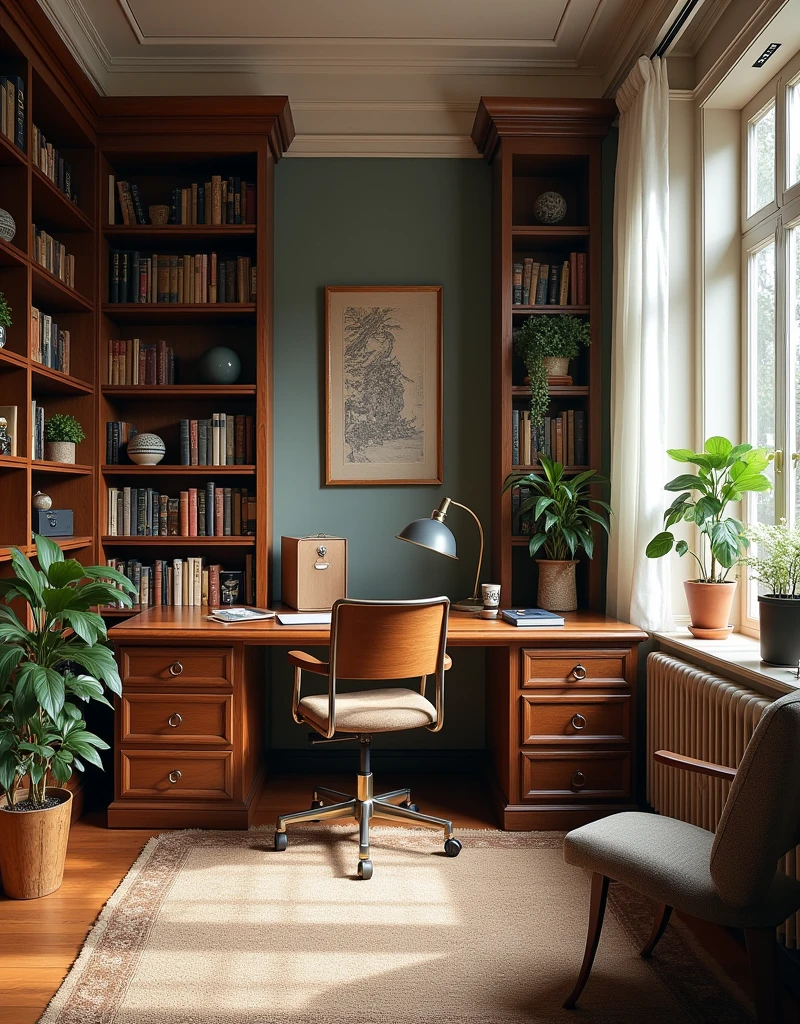 My study。Includes the following items:bookshelf:书房的中心位置通常会有一个或多个bookshelf,Used to store books、Magazines and other reading material。bookshelf可以是开放式的,It can also be with a door,Depends on your needs for beauty and dustproof。
desk:desk是书房的核心,Usually located in the center of the room or near a window,To get good light。desk上可能会有、desk lamp、Pen、Folders and other office supplies。
Comfortable chair:一把Comfortable chair对于长时间阅读或工作至关重要。It could be an office chair.,With adjustable armrests and lumbar support。
reading nook:In a quiet corner of the study,There may be a comfortable sofa or armchair,There is a floor lamp next to it.,Create a warm reading environment。
Artwork and decoration:There may be some artwork or paintings on the walls.,These can reflect your personal tastes and interests。
plant:一些室内plant可以为书房增添生机,It also helps purify the air。
Lockers:一个Lockers可以用来存放文件、Stationery and other rarely used items,Keep your study room tidy。
carpet:一块柔软的carpet可以为书房增添舒适感,It also helps reduce noise。
curtain:适当的curtain可以控制光线,Protect your eyes from direct sunlight。
Technical equipment:Apart from,The study room may also be equipped with a printer、scanner、耳机等Technical equipment。