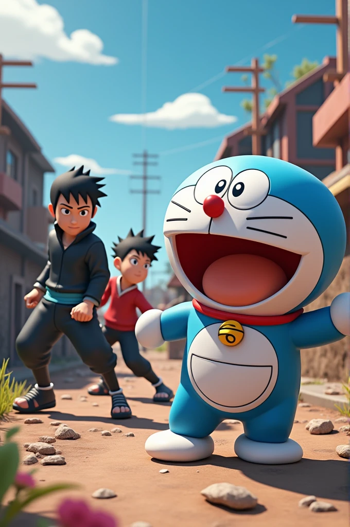 Doraemon and Korosuke Naruto Uzumaki and Sasuke Uchiha 3D animation