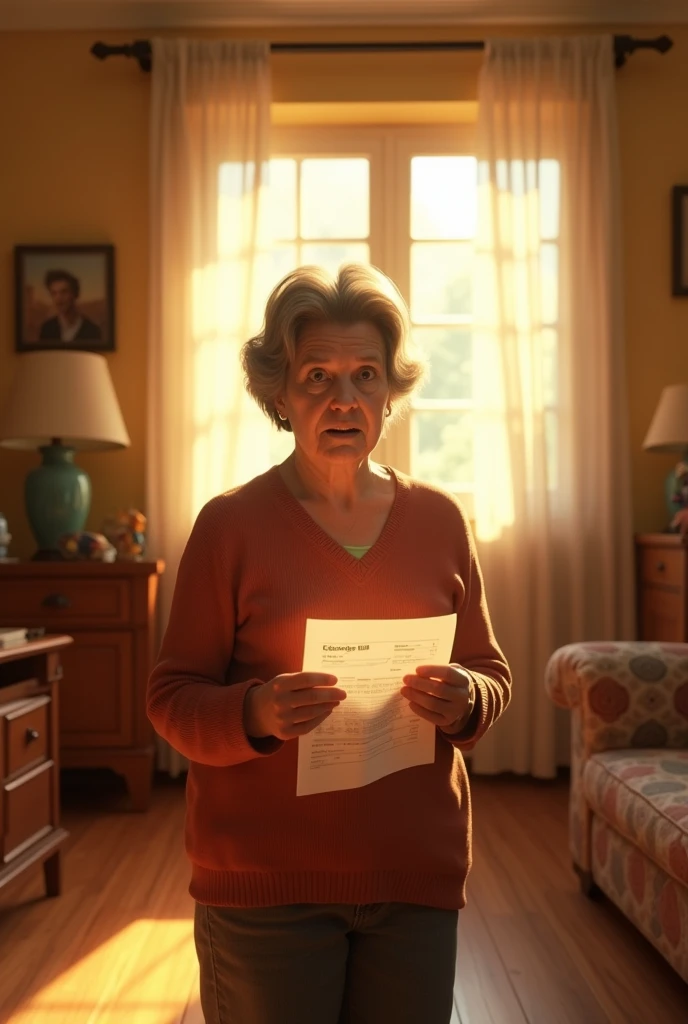 THE SUN IN PETER'S HOUSE :
Now create Pedro Marta's mother who is surprised holding an electricity bill
