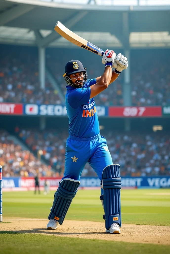 A indian man playing cricket in stadium