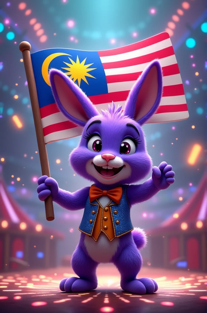 Jax the Purple bunny from The amazing digital circus holding a Malaysian flag