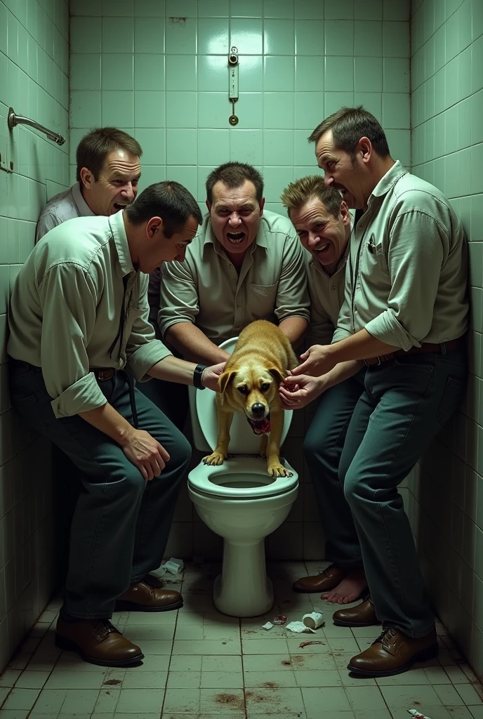 Men potty eat dog
