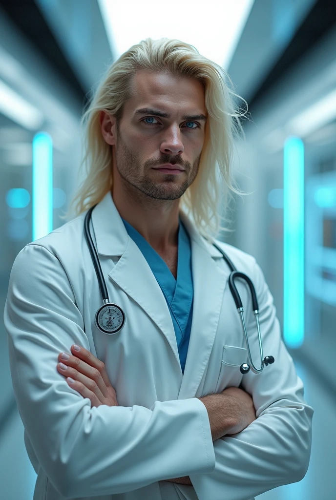A blue-eyed, blond male doctor in the future