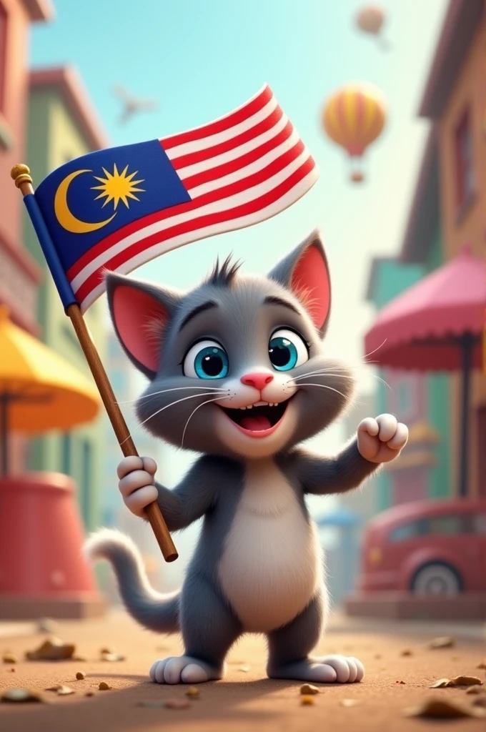 Tom the cat from my talking tom holding a Malaysian Flag
