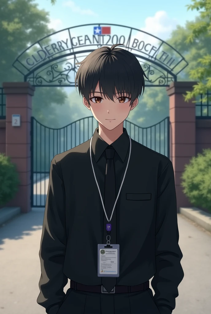I am a boys student of cambrian school and College. I see my College gate.College name shown the college gate. College name cambrian College. I wear black shirt full sleve with ty and id card