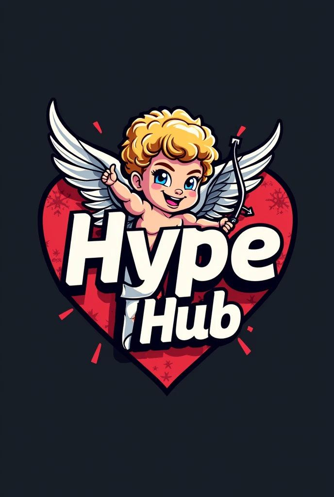 Create a logo for a streetwear Instagram brand with a cupid behind it and the name of the hype hub