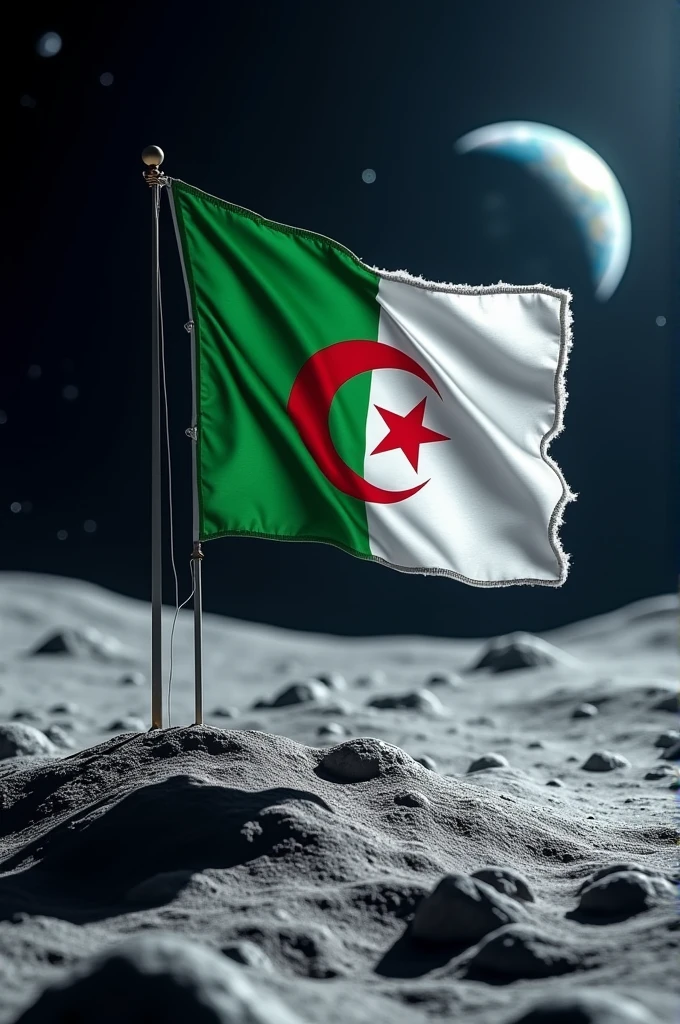 Algerian flag drawn on the moon