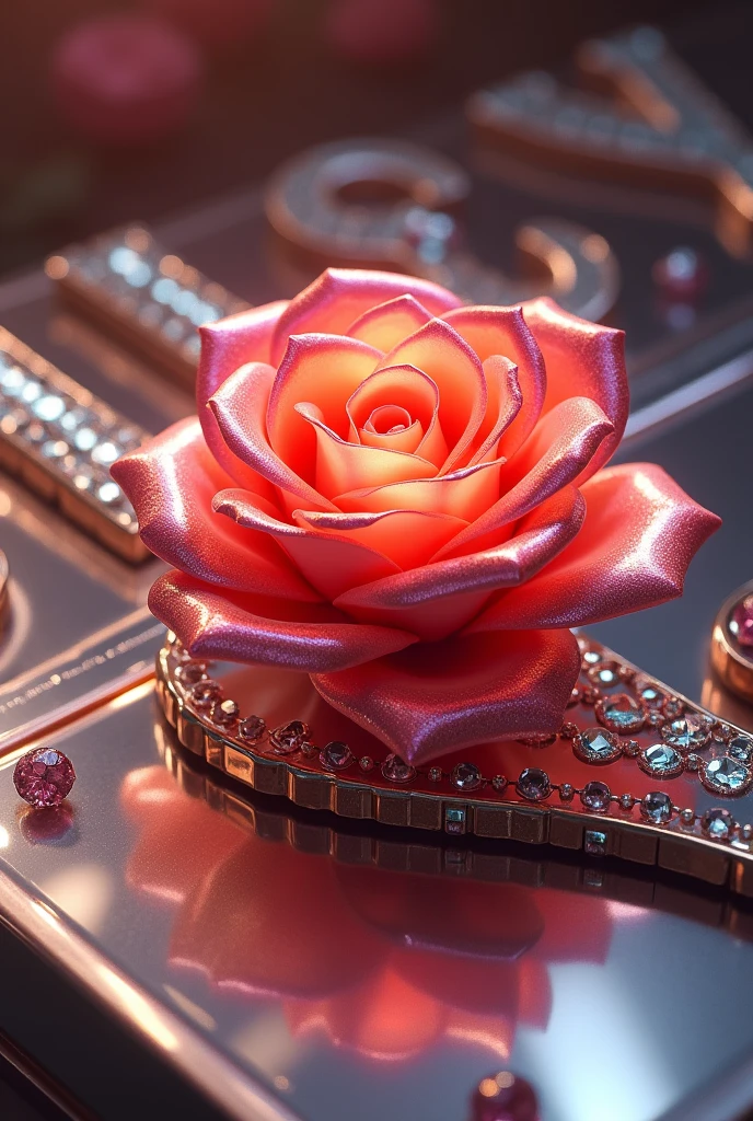 there is a rose that is sitting on a shiny sign, shiny silver, slimy shiny reflective joy, by Sin Wi, shiny jewels, shiny background, shiny skin, shiny metal, with shiny skin, shiny - skin!!!, by Oliver Sin, made out of shiny silver, shiny glossy skin, shiny materials, shiny white skin, ivan shishk, shine