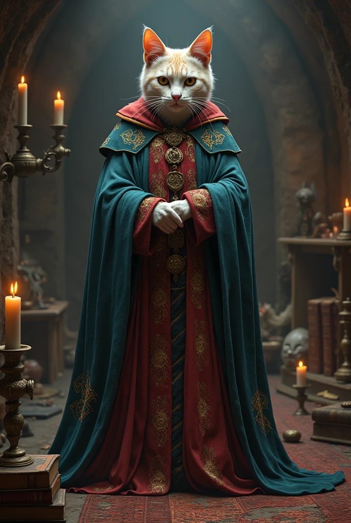 A medieval humanoid cat wizard 