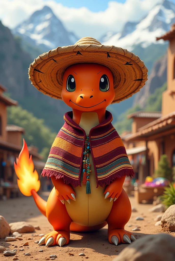 Pokémon Charmander dressed as a Bolivian