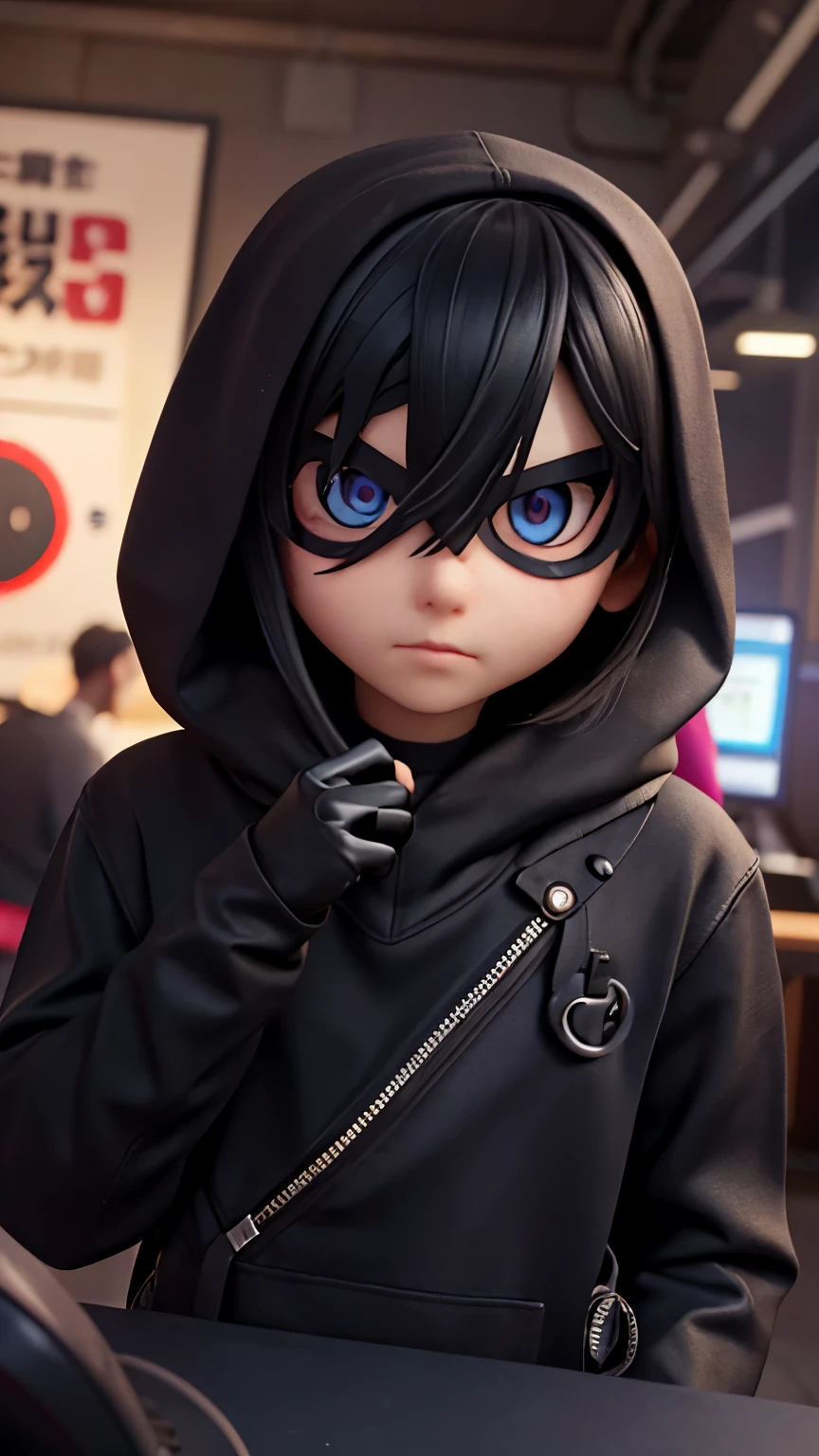 １８age、male、hacker、Black clothing、Suspicious mask、Chuunibyou、cyber punk、Dark circles under the eyes、