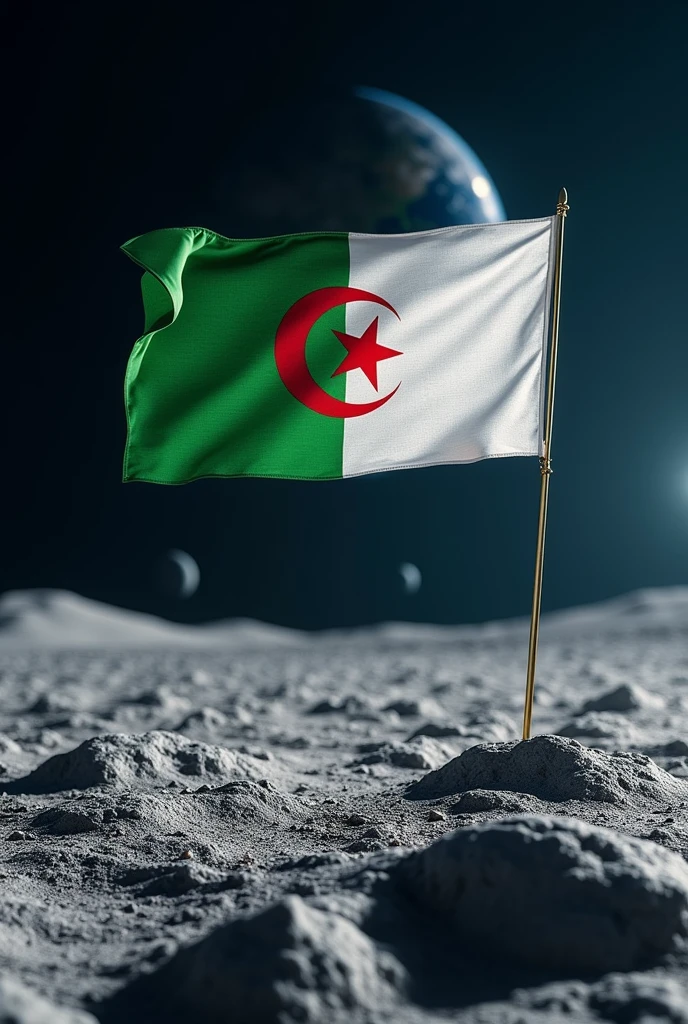 Algerian flag drawn on the moon