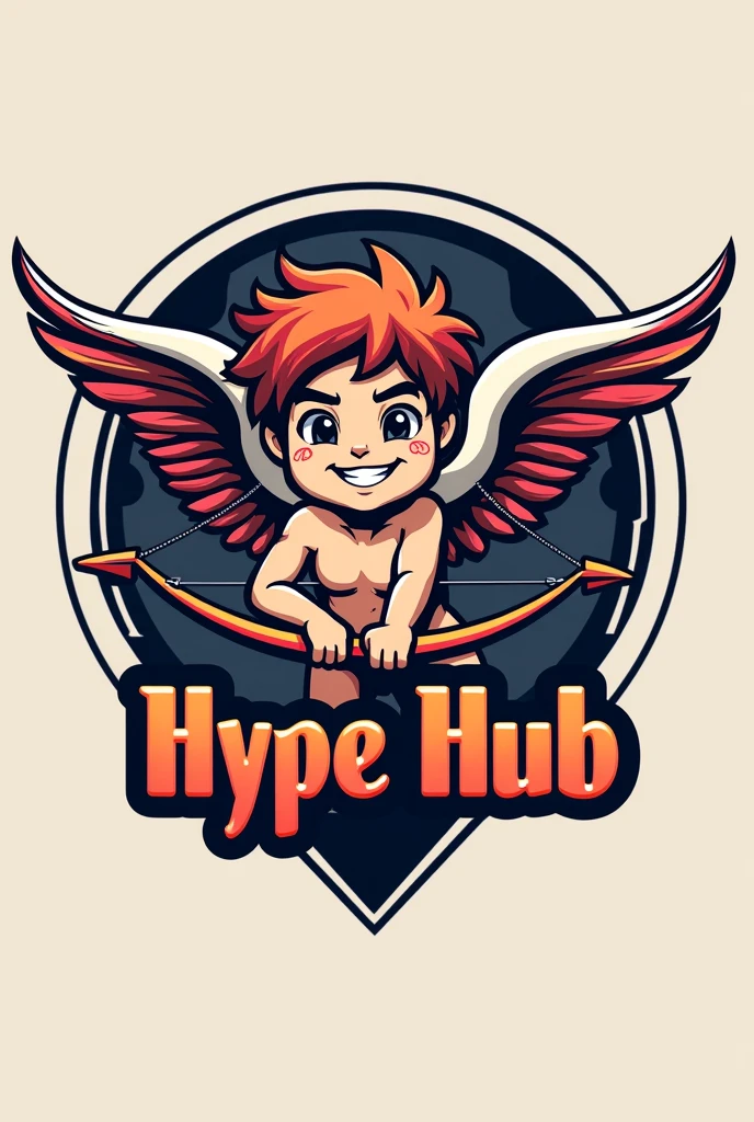Create a logo for a streetwear Instagram brand with a cupid behind it and the name of the hype hub