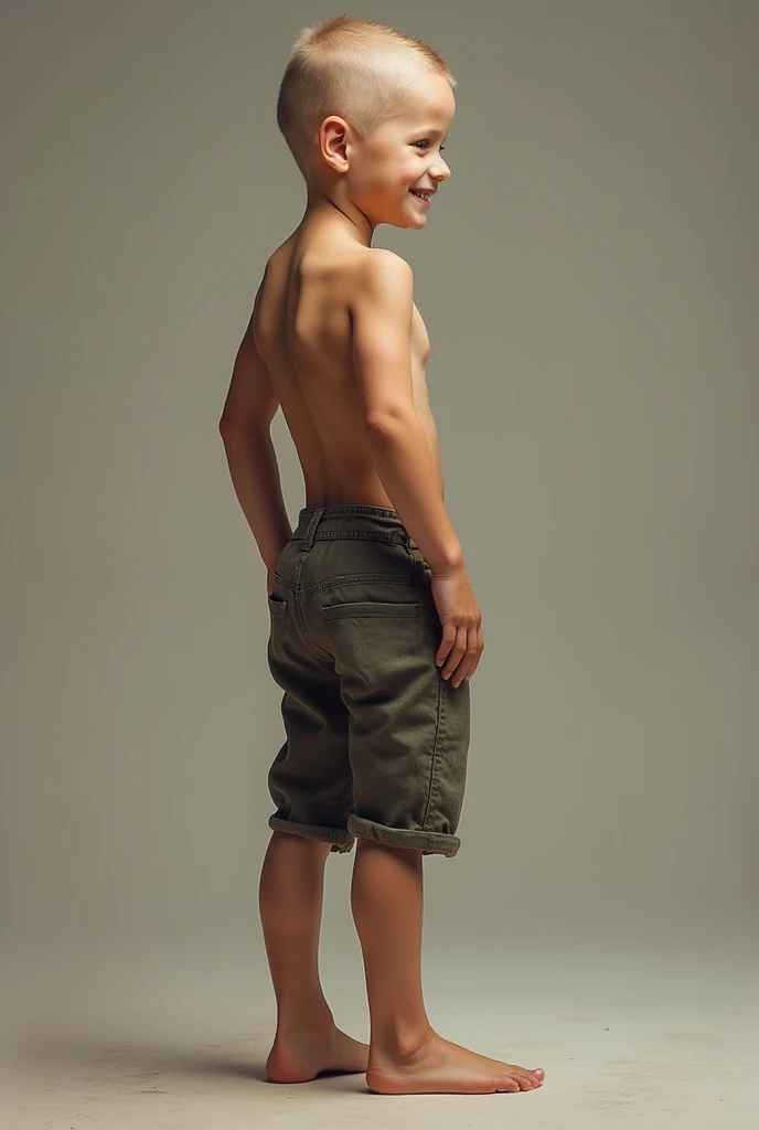 , boy, Youngh, hairless, standing backwards, cocked ass, アニメ, looking back and smiling, with one hand on the ass