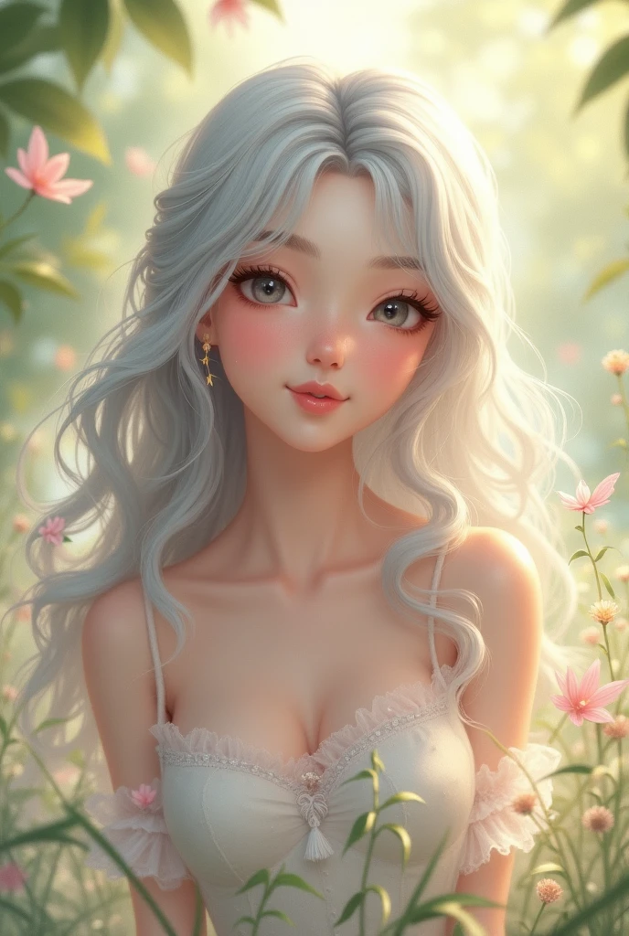 cute,Silver-haired 20-year-old girl。