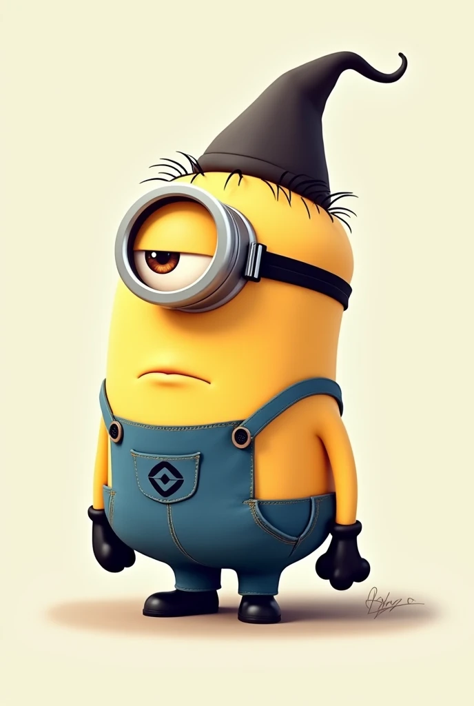 A minion standing sideways with a hat of contrition 

