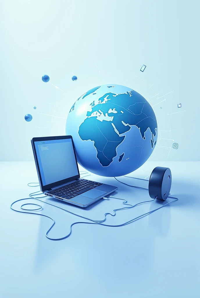 image of pc connected with earth globe vector style with opaque background with cold colors