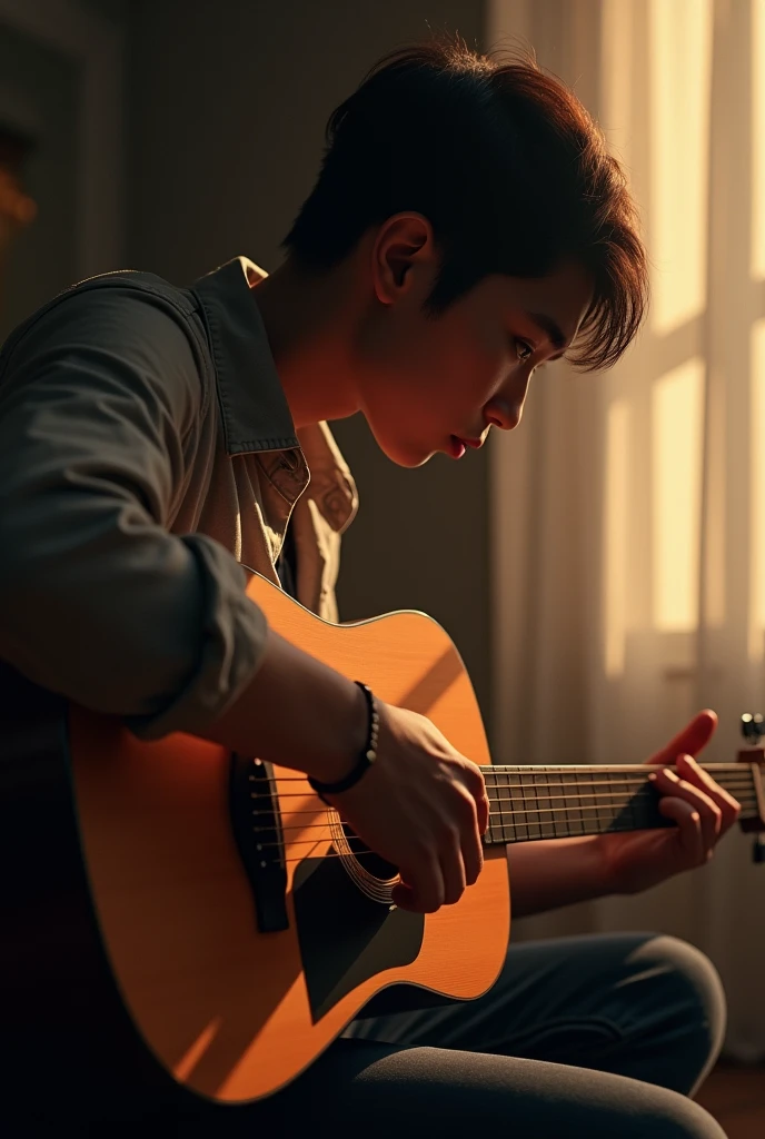 acoustic guitar, directional light, cellular phone