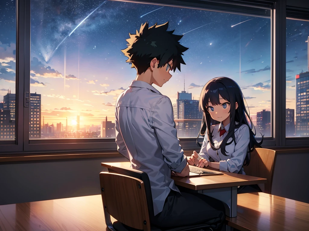 my_hero_academia, windows_overlooking_night_sky, computer_desk,