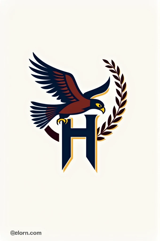 Create a logo for a school called las rosas and the slogan I want a falcon to go and emphasize the letter h