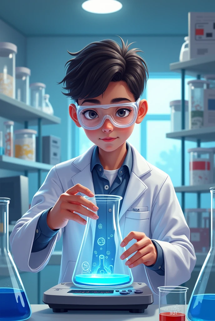Photorealistic, Hyperrealistic, Hyperdetailed, analog style, detailed skin, matte skin, soft lighting, realistic, heavy shadow, masterpiece, best quality, ultra realistic, 8k, High Detail, film photography, soft focus, 1boy, alchemist, test tube, green liquid in test tube, bubbles, purple starry magician outfit --auto --s2