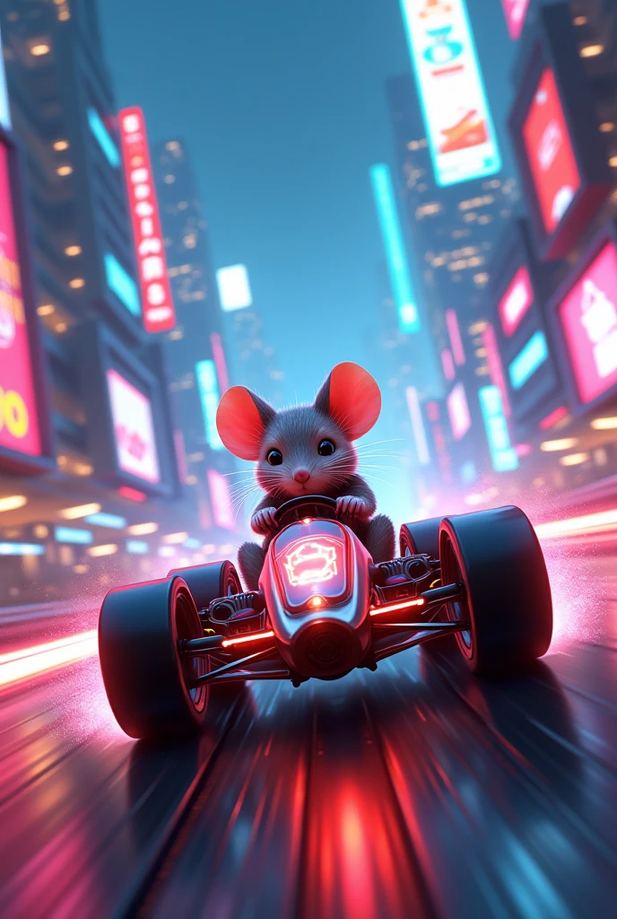 Mouse racing kart in.a futuristic city