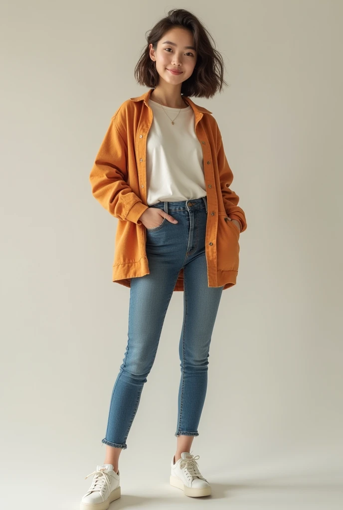 2 height - 5'2 young woman standing position look at the camera