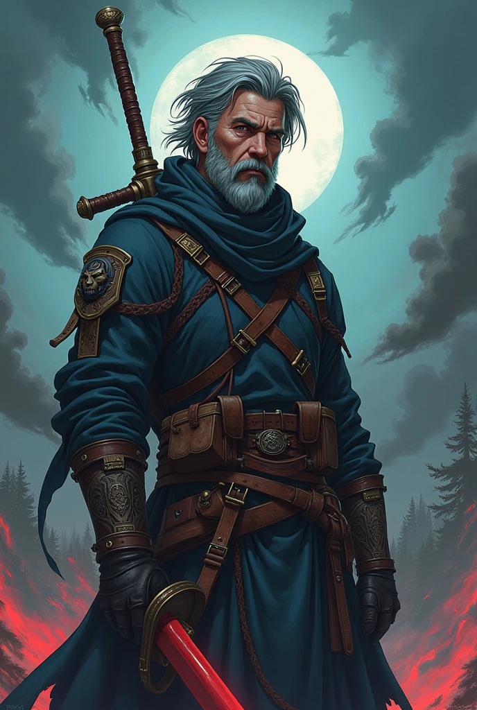 As if a Japanese anime light novel cover. Without writing. Features main character The Mage Hunter. Fantasy medieval ranger style mage hunter armor. Belts and pouches and equipment for capturing mages. 