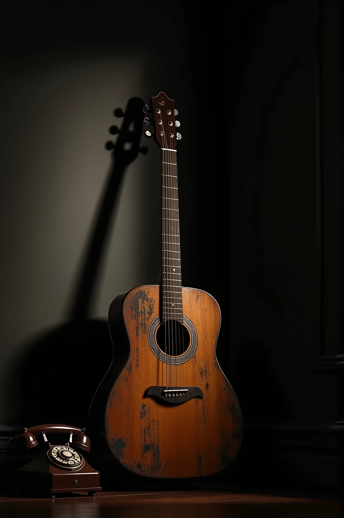 guitar, directional light, telephone