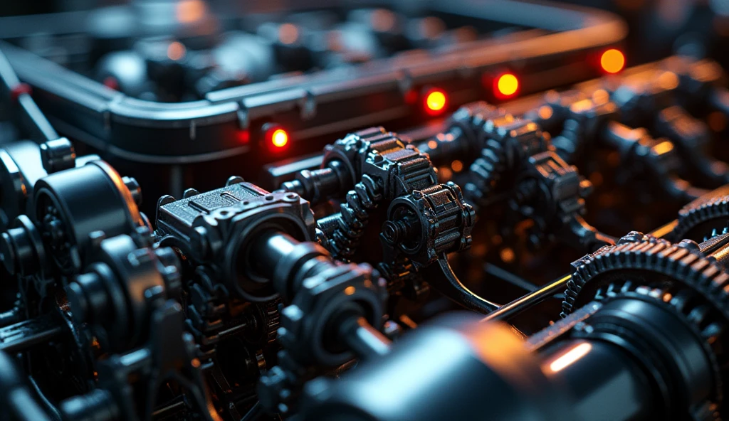 So many beautiful gears and timing chains, close-ups of timing chains, dynamic camera, Inside a car, beautiful metallic light reflections, colored leds growing from within, focus on timing chains, black machine oil reflecting the lights