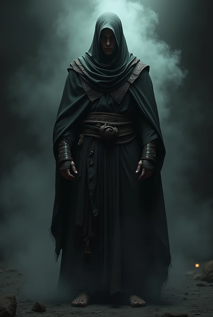 sad muslim worrior in darknes
