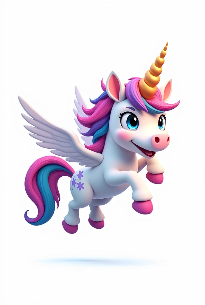 Violate unicorn flying cartoon logo full picture with white background.