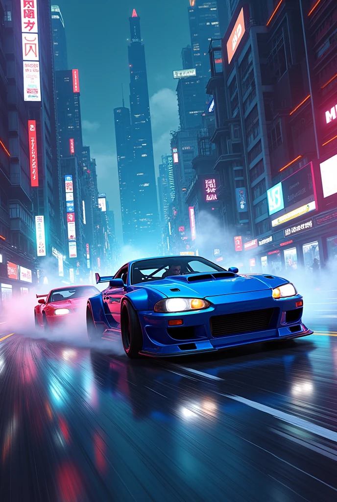 anime theme underworld dream theme, street racing cars, blue colored car underground artists - Variations (stark) by @Raby (fast)