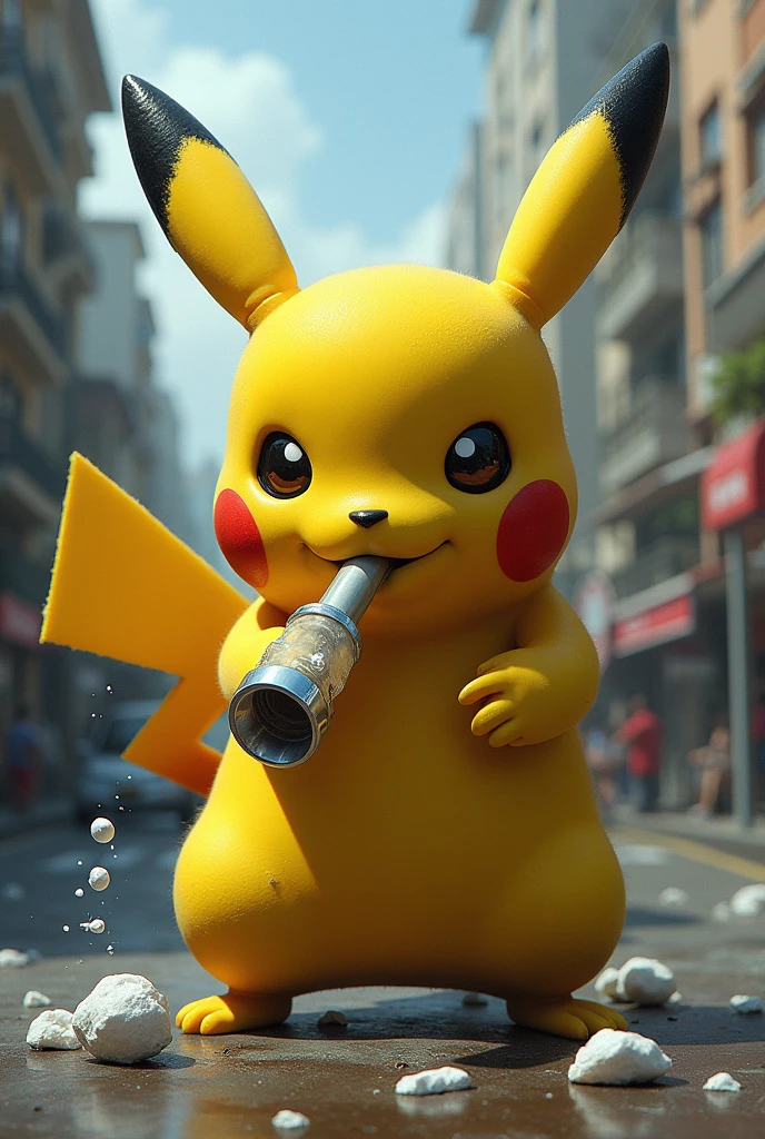 Pikachu smoking crack in a pipe in the city of Antofagasta