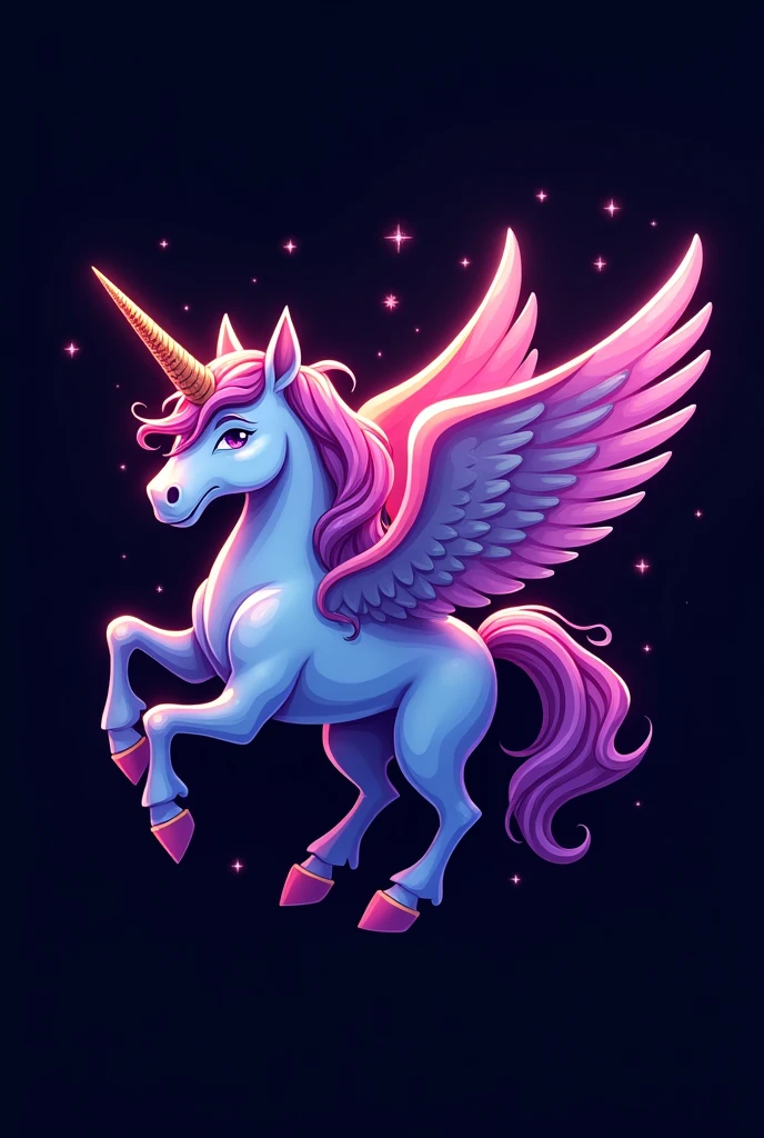 Violate unicorn flying cartoon logo full picture with black background.