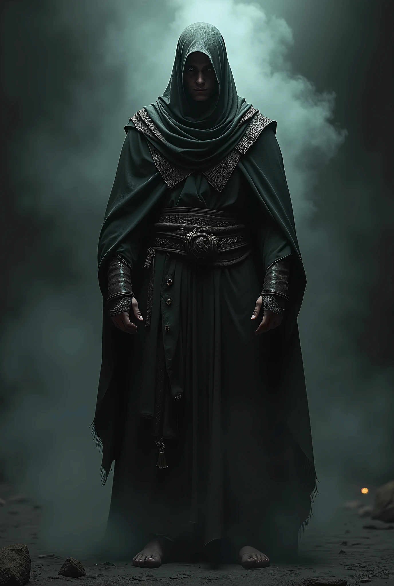 sad muslim worrior in darknes