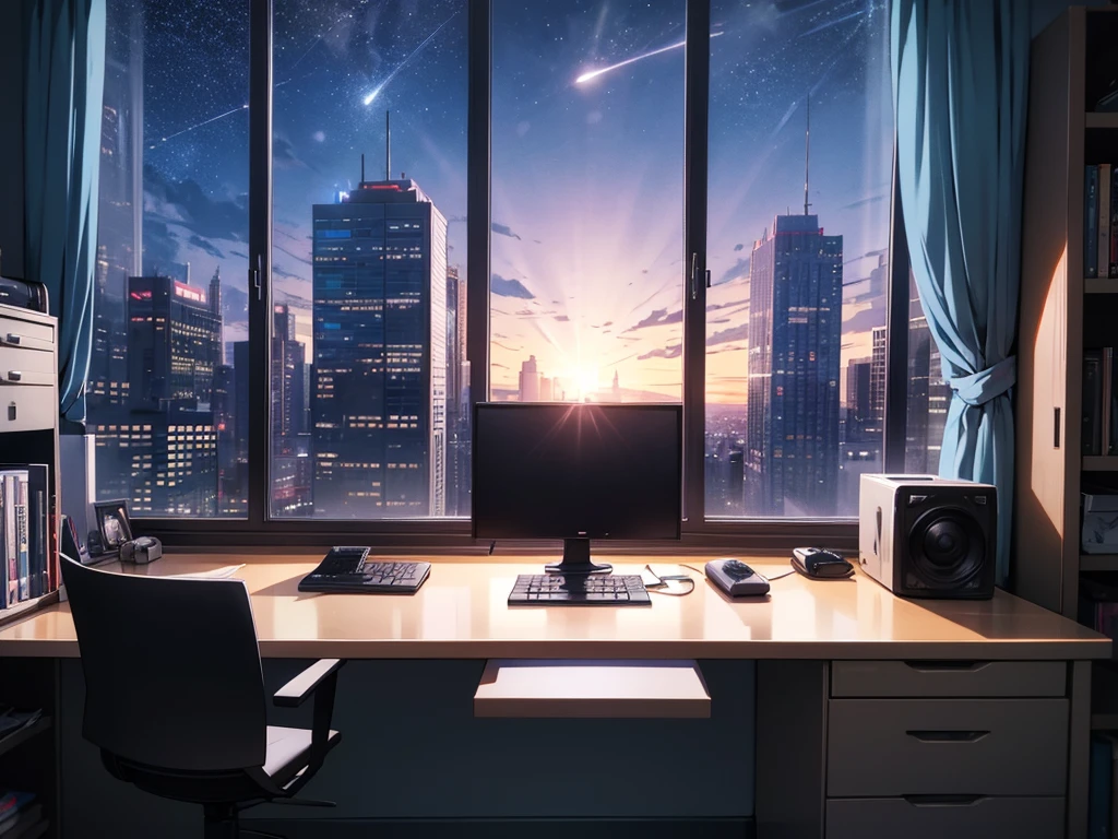 my_hero_academia, windows_overlooking_night_sky, computer_desk, no_people, computer, gaming_computer,