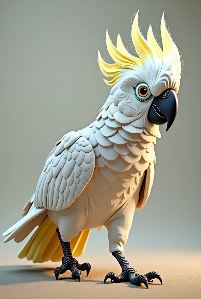 Excessive detail large cockatoo bird walking from left to right as real as life