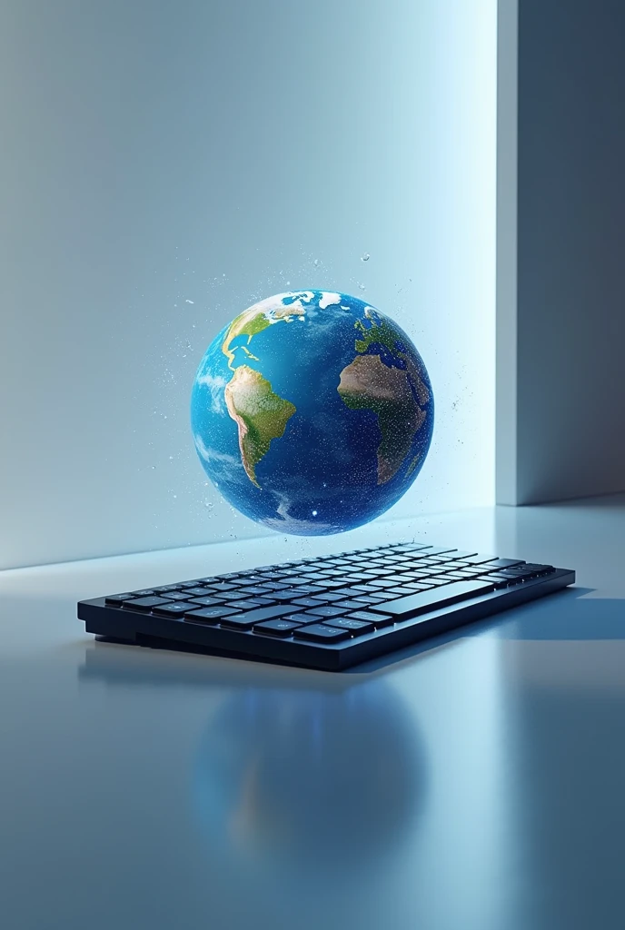 image of keyboard connected with vector style earth globe with opaque background in silver colors