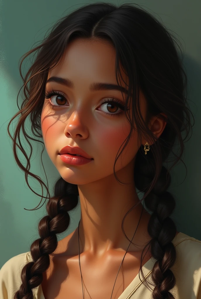 A girl who is brown, wears braids and has the appearance, a teenage girl 