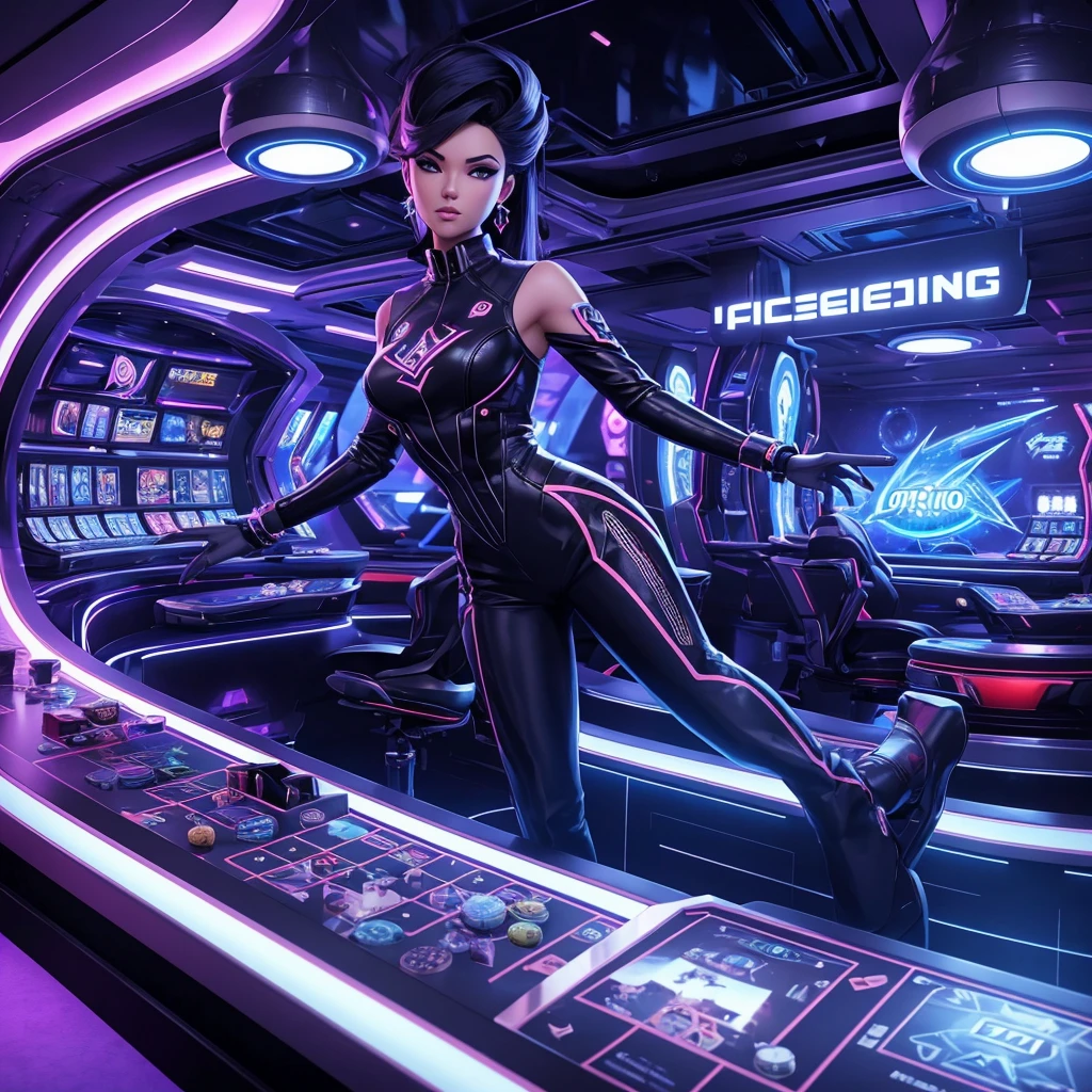 "A 3D rendered image for a Facebook gaming page called 'Orion Star Gaming'. The scene depicts a stylish, futuristic casino interior with a cosmic theme. In the foreground, an attractive young woman with a sleek hairstyle and futuristic clothing is shown in mid-air, as if

Prominently displayed is text that reads '150% JOINING BONUS' in bold, elements you mentioned - the gaming theme, casino atmosphere, floating money, joining bonus offer, 3D style, cool aesthetic, and the presence of a woman - in a way that could be used to guide the creation of an eye-catching image for your Facebook page.