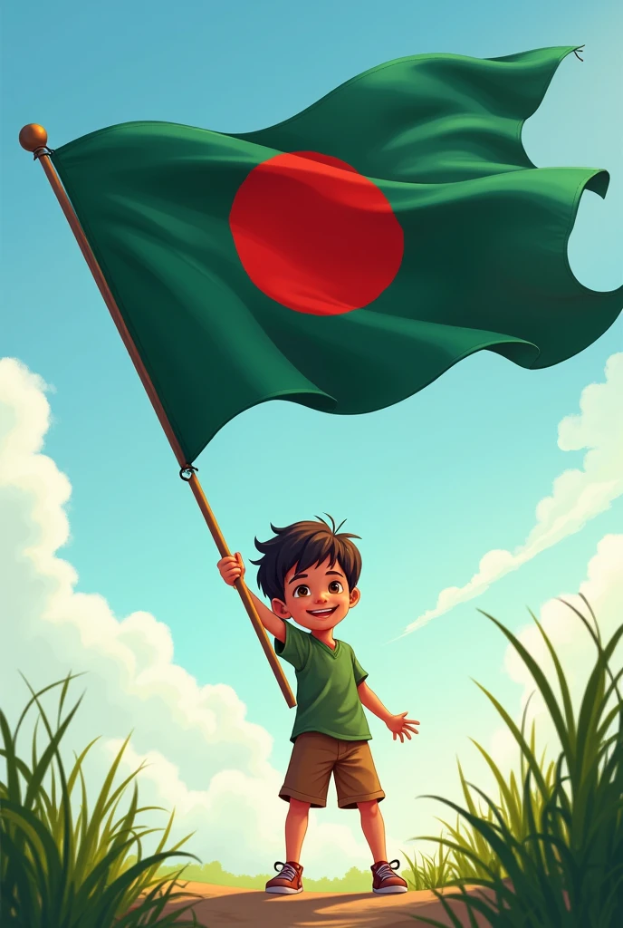 A boy flying the Bangladeshi flag
