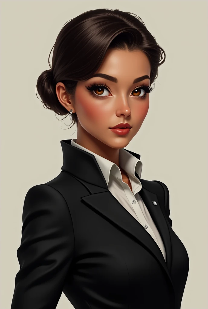 ((best quality)), ((Artwork)), (detailded), in black suit, brown hair hairstyle, dark skin and brown eyes