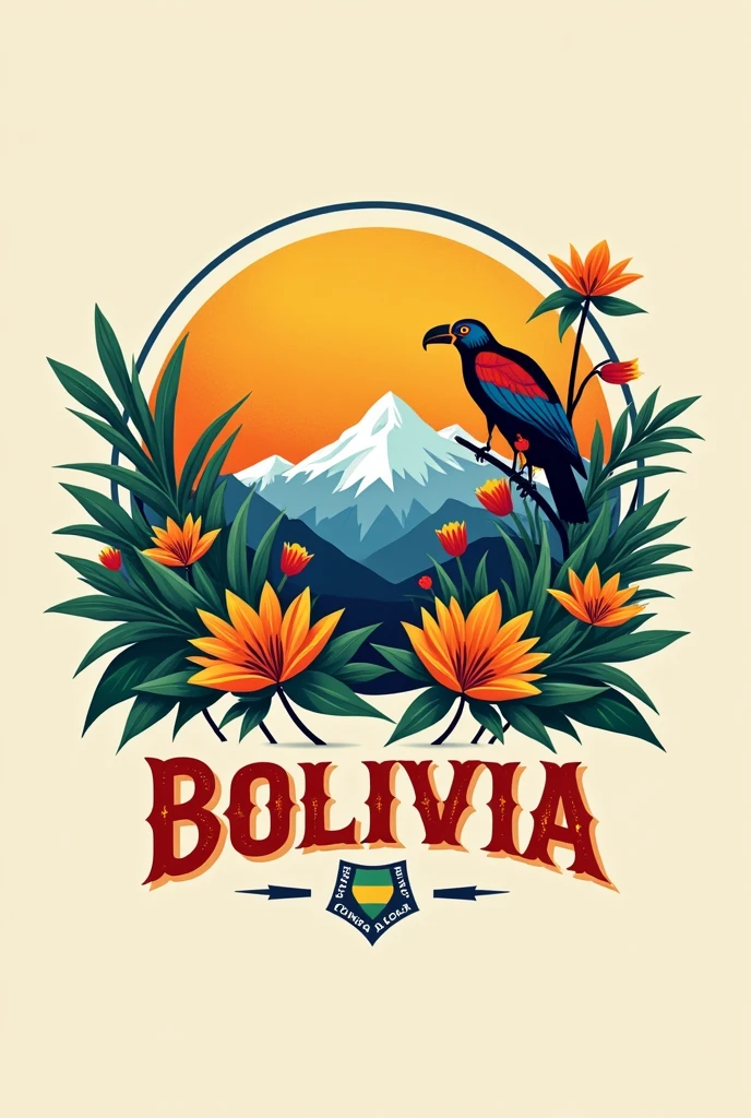 Create a logo and a slogan for Bolivia that has the culture, traditions, colors, figures that represent the flora and fauna that represents wanting to return every time you visit Bolivia or remember it if you leave Bolivia for life with all the love and affection and that this reflects a real feeling towards the people.