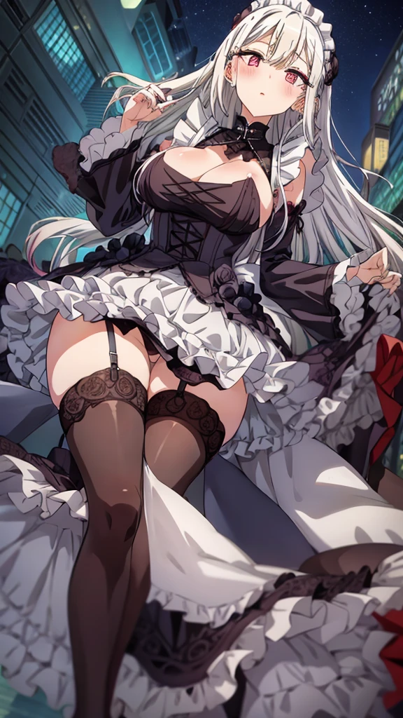 Maids,twins,white hair,stockings,mature female,night city,