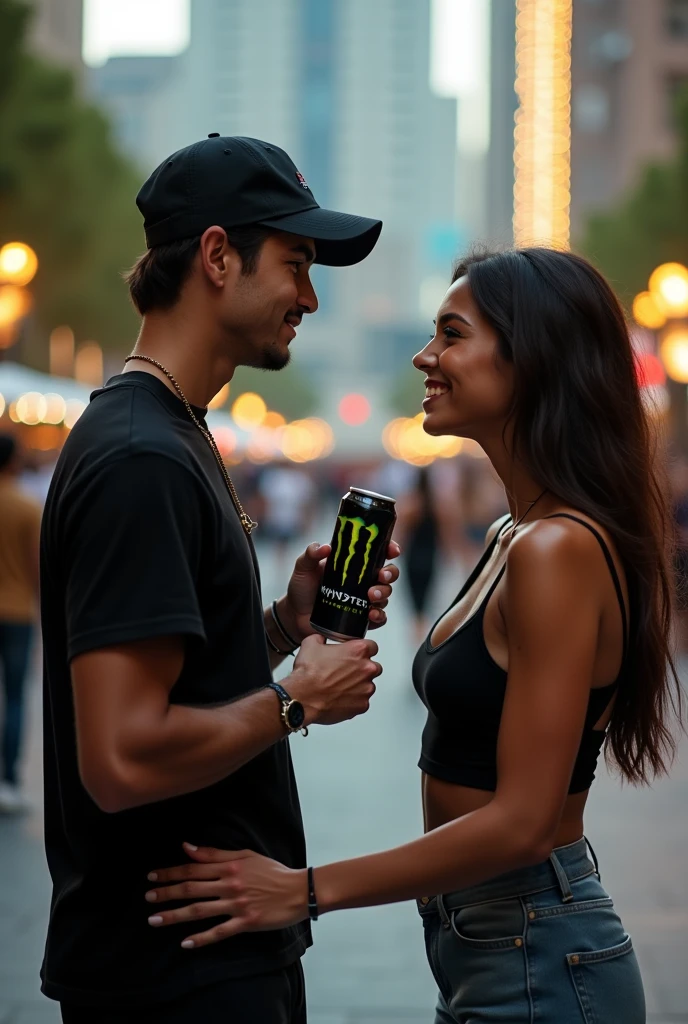 Imagine un mec avec une casquette Under Armour vêtu de noir il tient une canette de Monster dans sa main énergie
Il est posé à la cité dans un bon près des H
LM
Il rencontre une jolie meuf
Et elle lui fait un geste viens on boit un verre