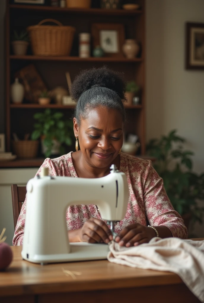 Chubby black woman sewing 50 years old cute image